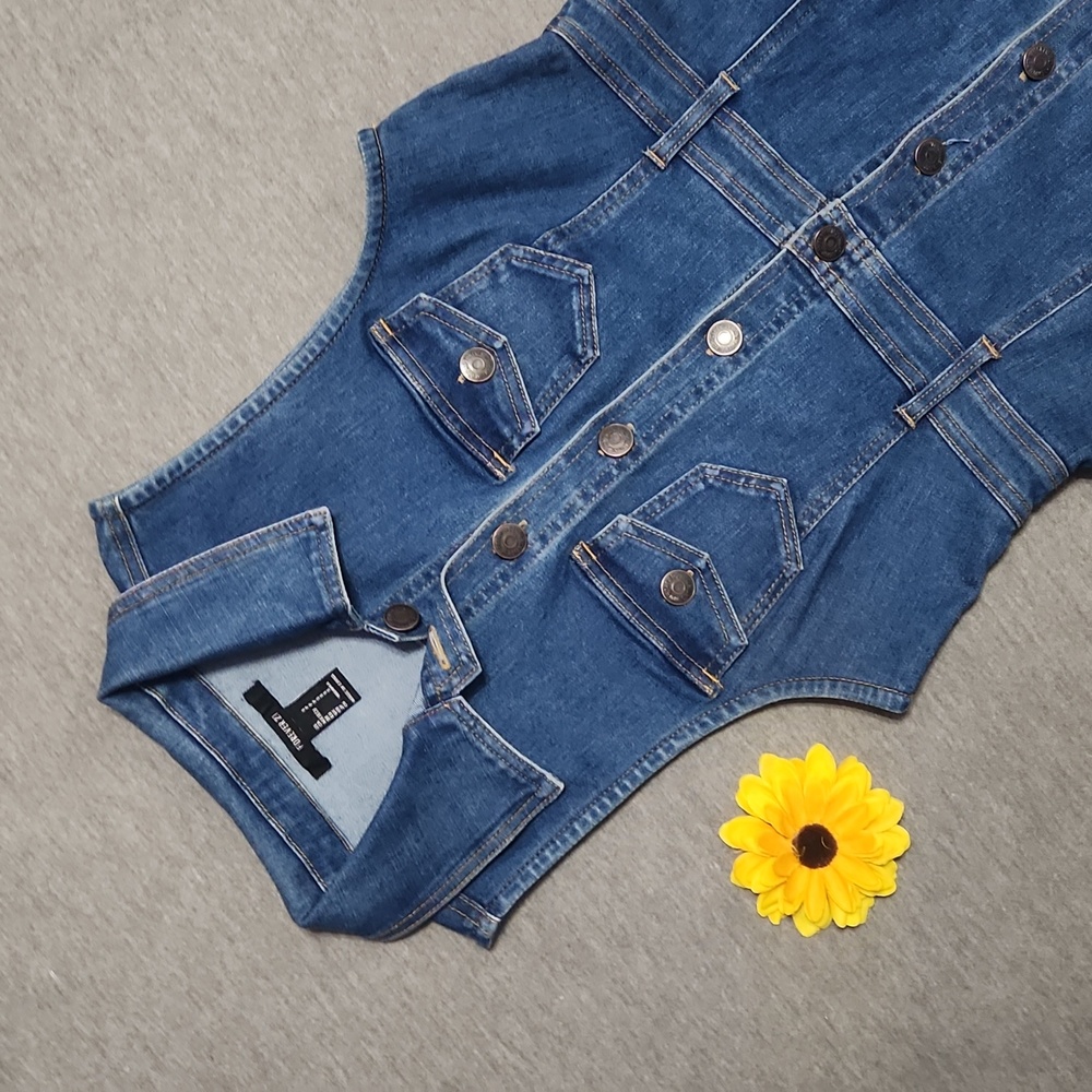 Forever 21 Collared Button Down Bodycon Mini Deni… - image 2